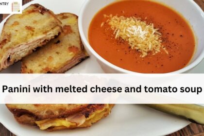 Panini with melted cheese and tomato soup