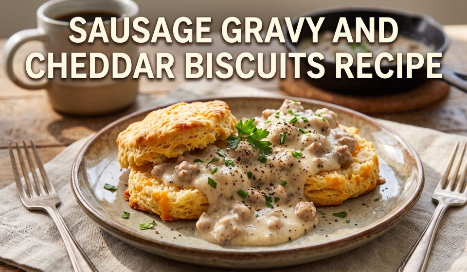 Sausage Gravy and Cheddar Biscuits Recipe – Easy, Creamy & Delicious Breakfast