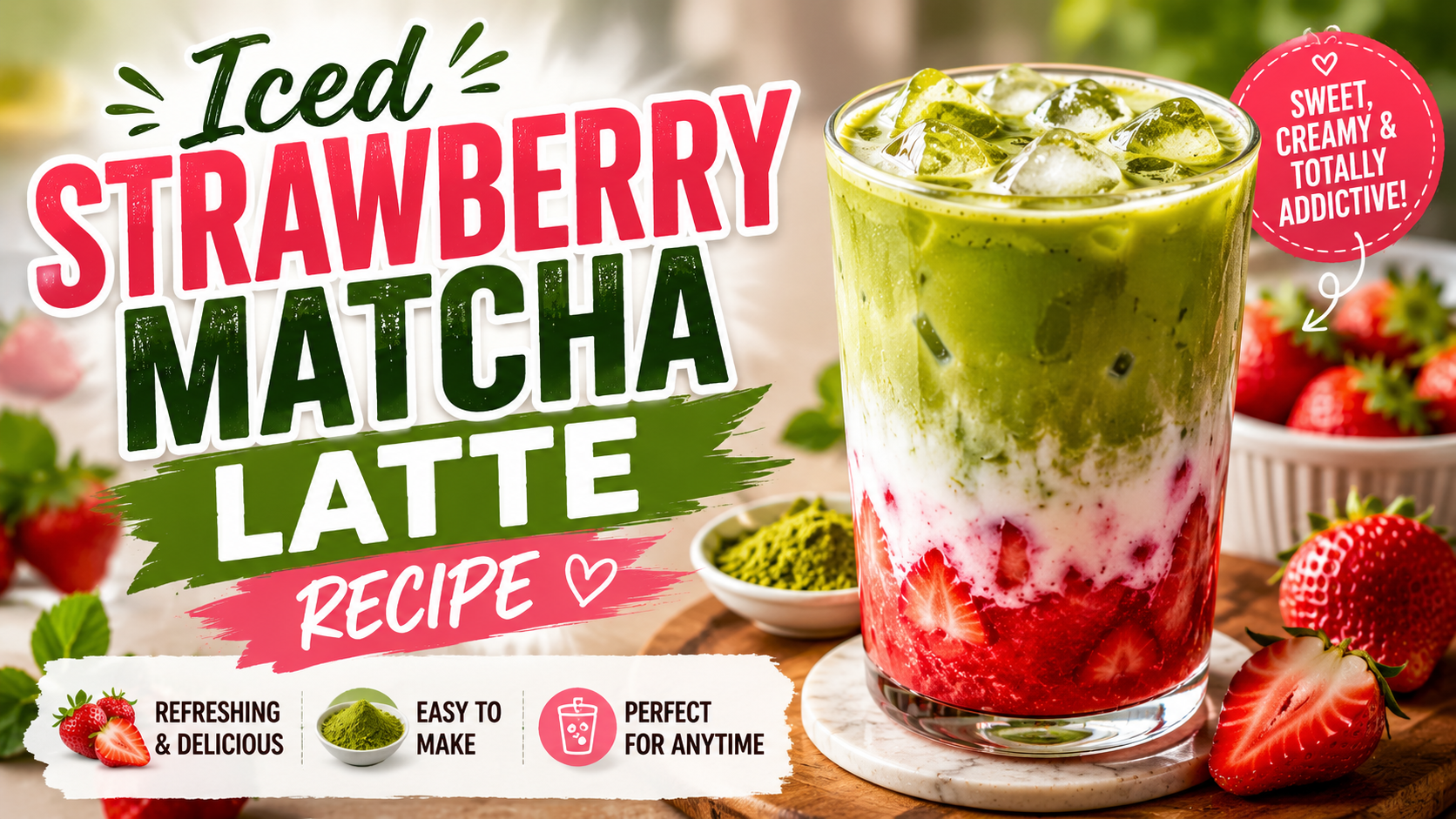 Iced Strawberry Matcha Latte Recipe