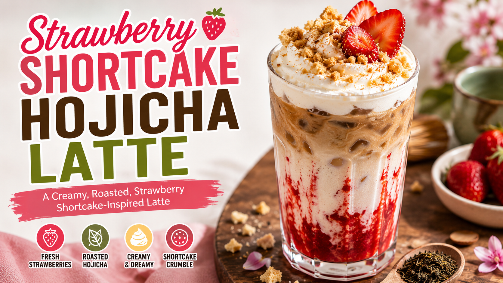 Strawberry Shortcake Hojicha Latte Recipe