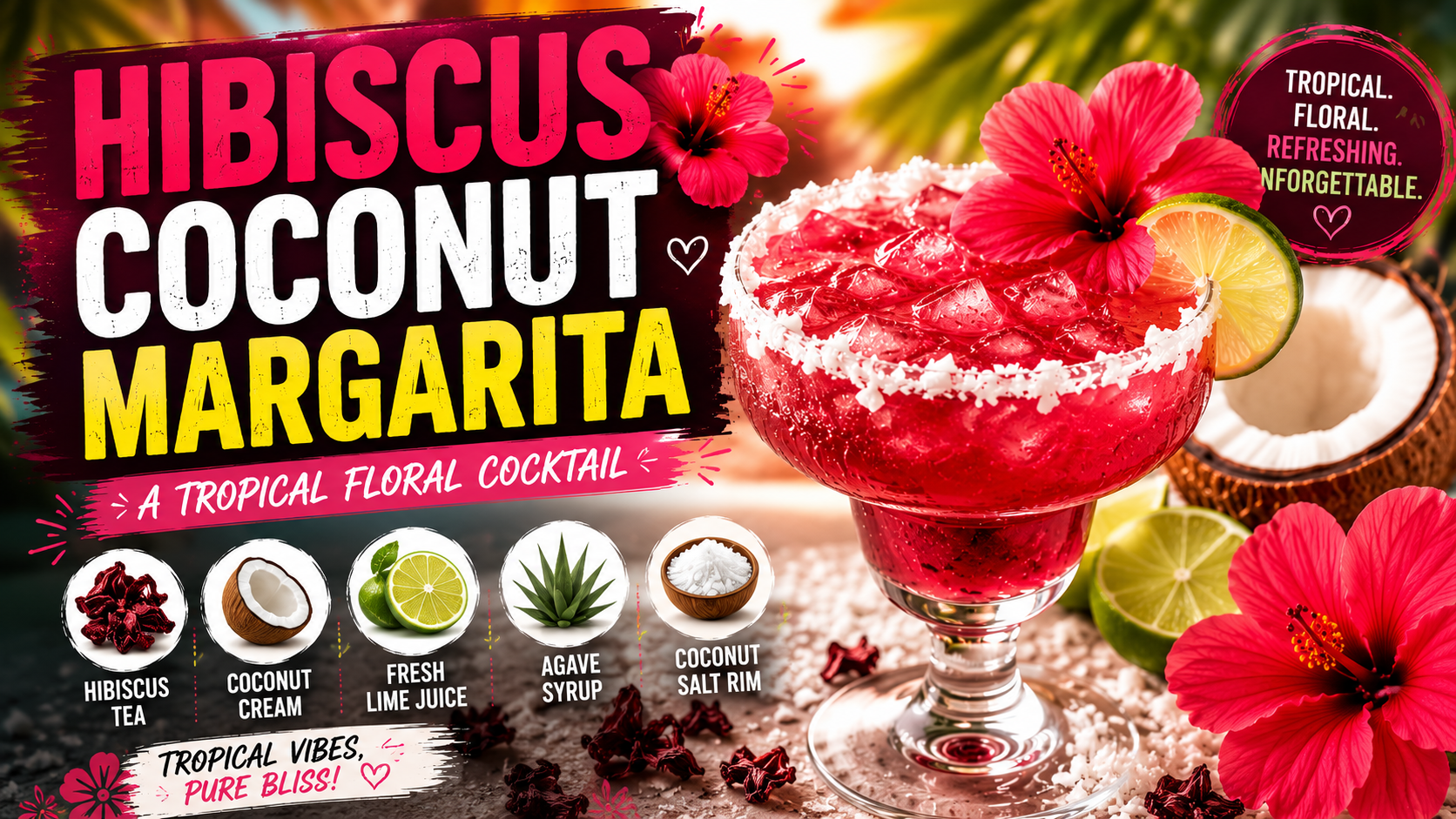 Hibiscus Coconut Margarita Recipe: A Tropical Floral Cocktail