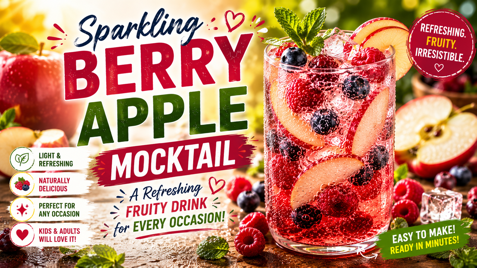 Sparkling Berry Apple Mocktail: A Refreshing Fruity Drink Recipe for Every Occasion