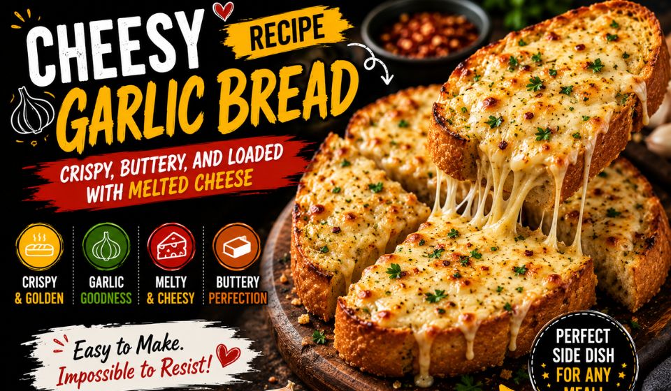 Cheesy Garlic Bread Recipe: Crispy, Buttery, and Loaded with Melted Cheese