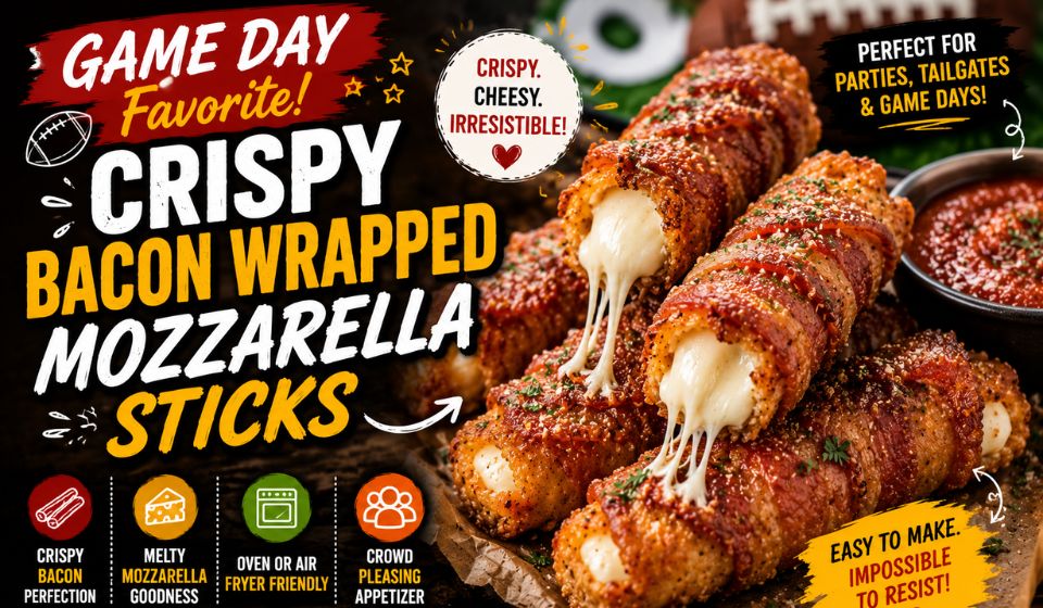 Game Day Favorite: Crispy Bacon Wrapped Mozzarella Sticks