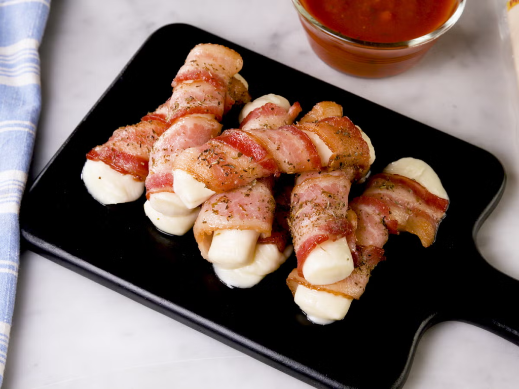 Game Day Favorite: Crispy Bacon Wrapped Mozzarella Sticks
