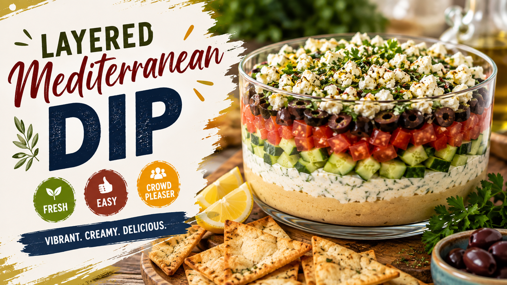 Layered Mediterranean Dip: Fresh, Creamy & Easy Party Recipe
