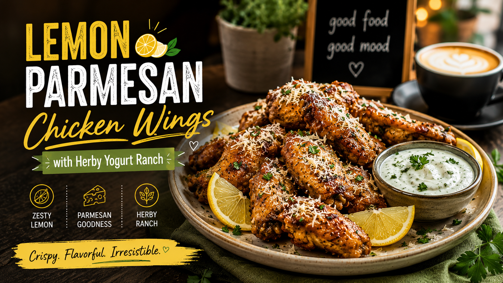 Lemon Parmesan Chicken Wings with Herby Yogurt Ranch: Crispy, Zesty and Easy