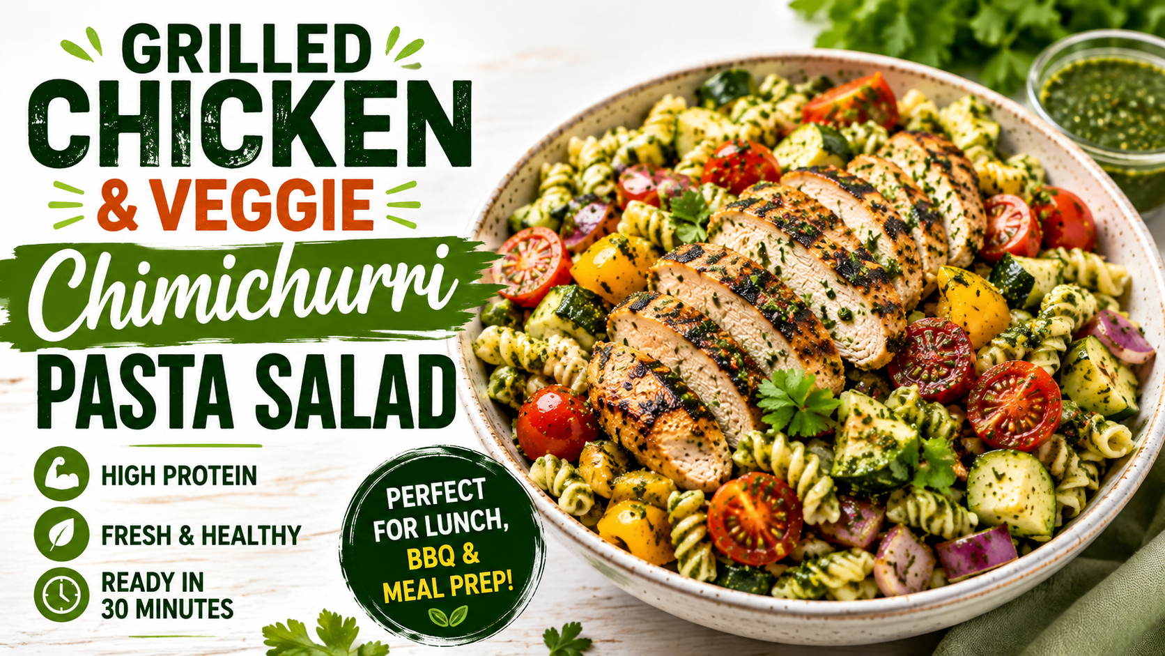 Grilled Chicken and Veggie Chimichurri Pasta Salad Recipe