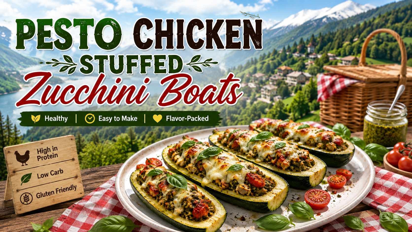 Pesto Chicken Stuffed Zucchini Boats: A Fresh, Cheesy Low-Carb Dinner