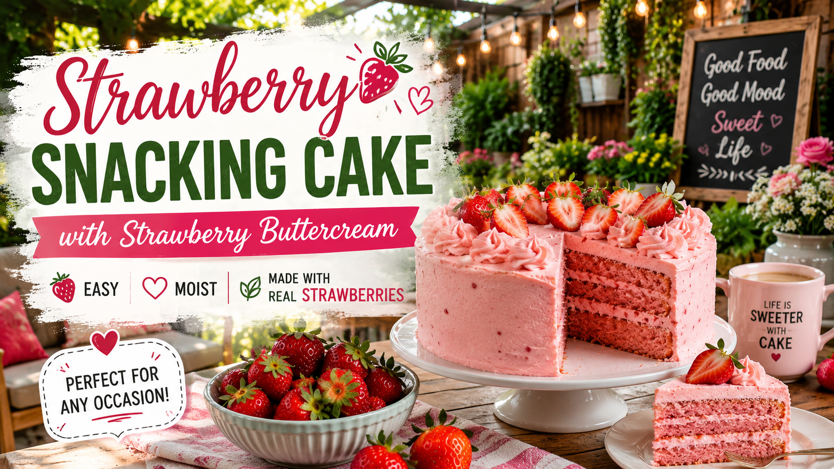 Strawberry Snacking Cake with Strawberry Buttercream Recipe
