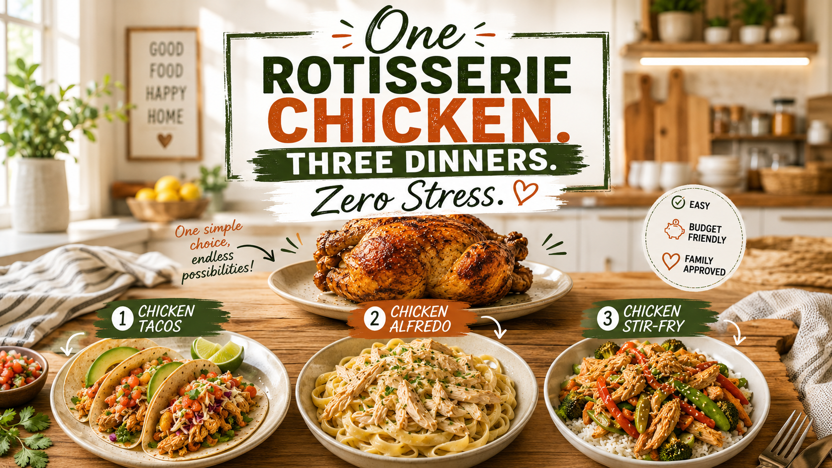 One Rotisserie Chicken, Three Dinners: Easy 3-Day Meal Plan