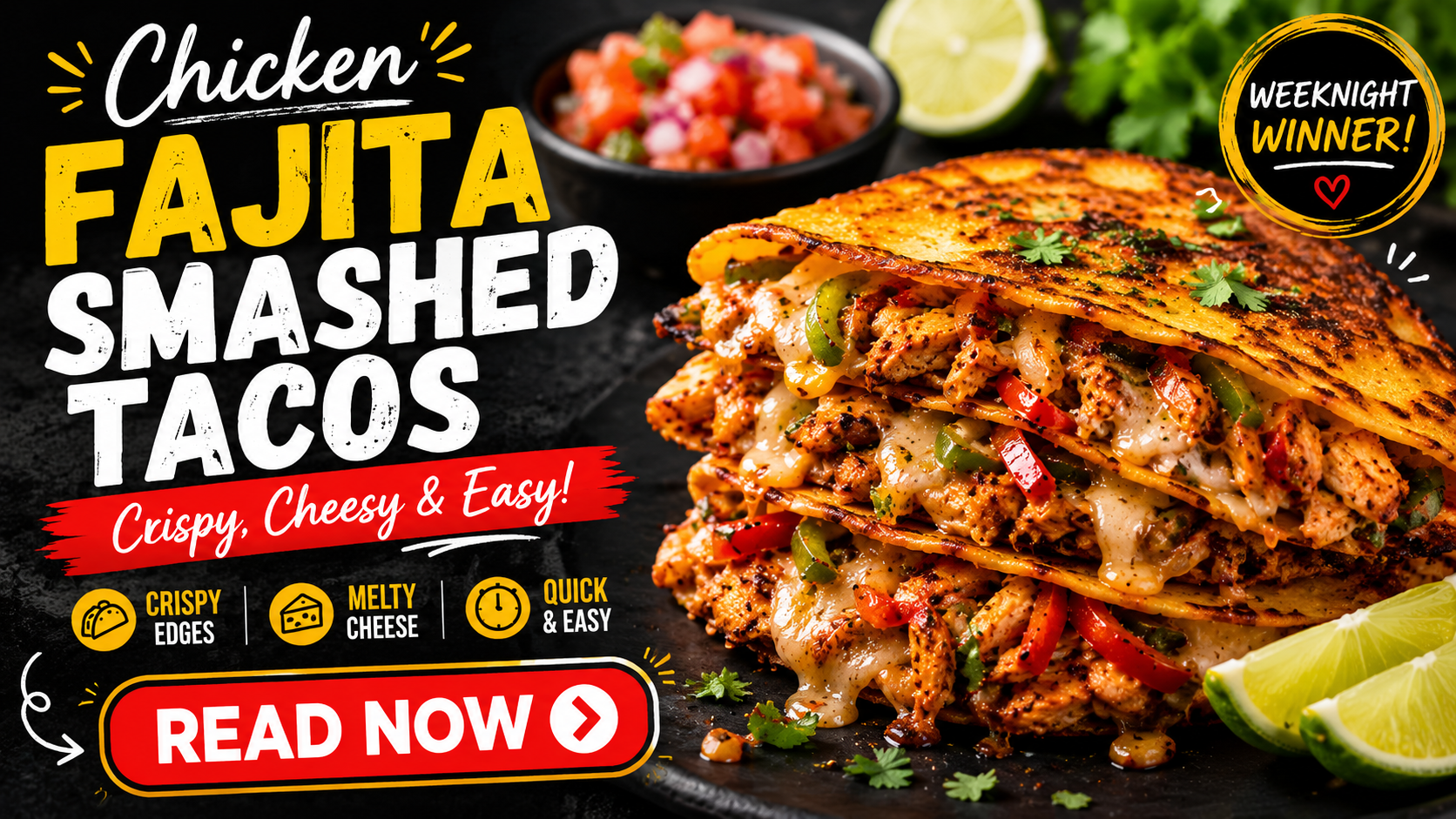 Chicken Fajita Smashed Tacos — Crispy, Cheesy & Easy