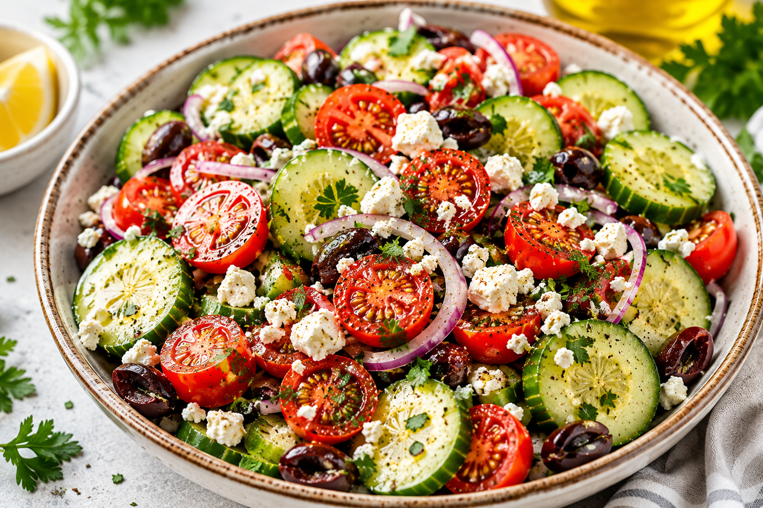 Fresh Cucumber Tomato Feta Salad – The Perfect Low-Calorie Summer Meal