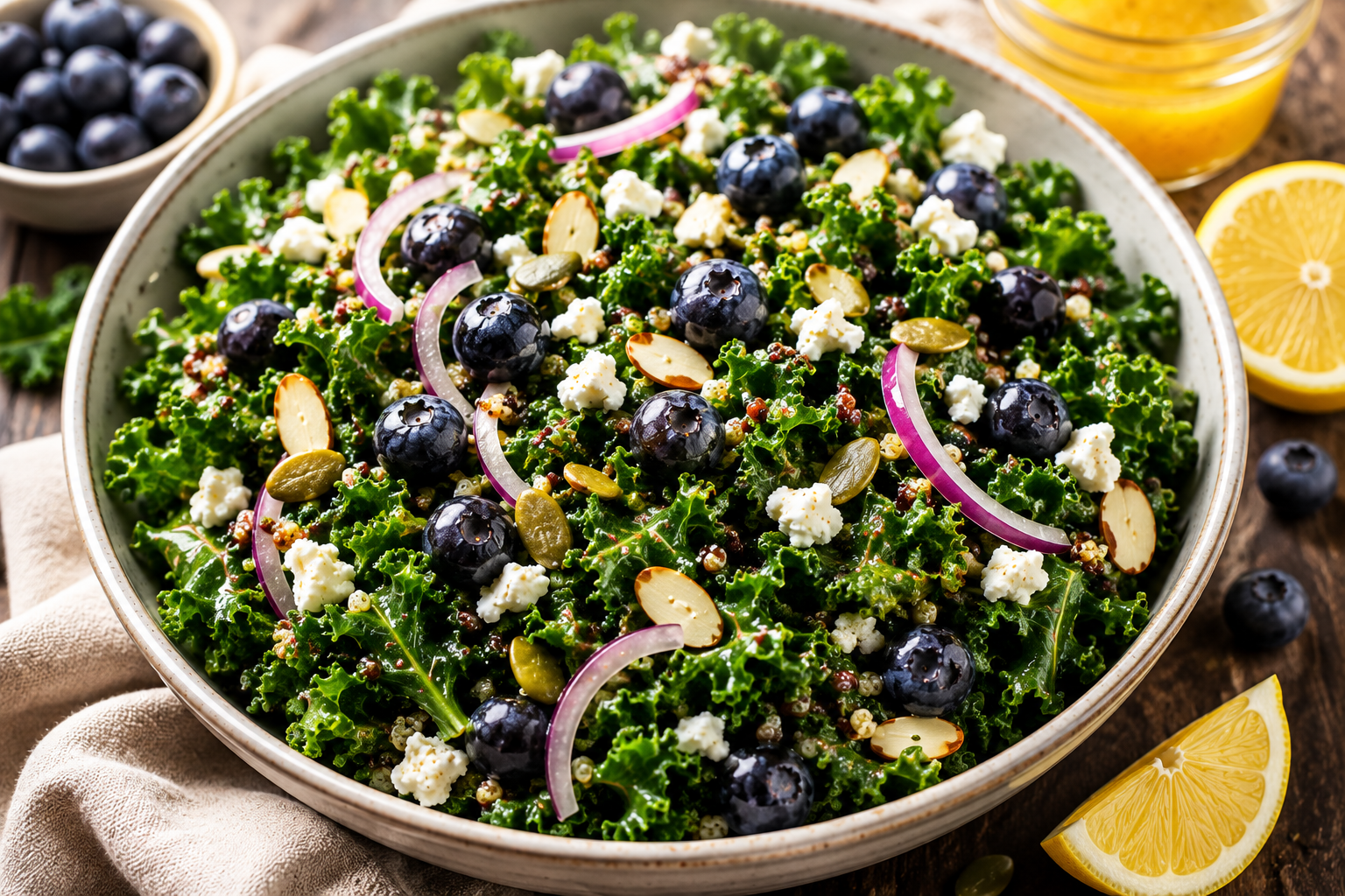Detox Kale and Blueberry Salad with Lemon Honey Dressing