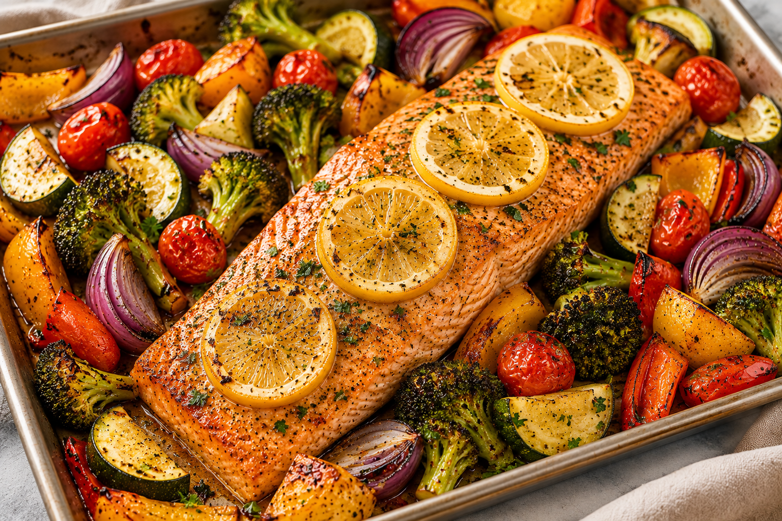 Garlic Lemon Baked Salmon with Roasted Vegetables – The Ultimate Fat-Burning Dinner