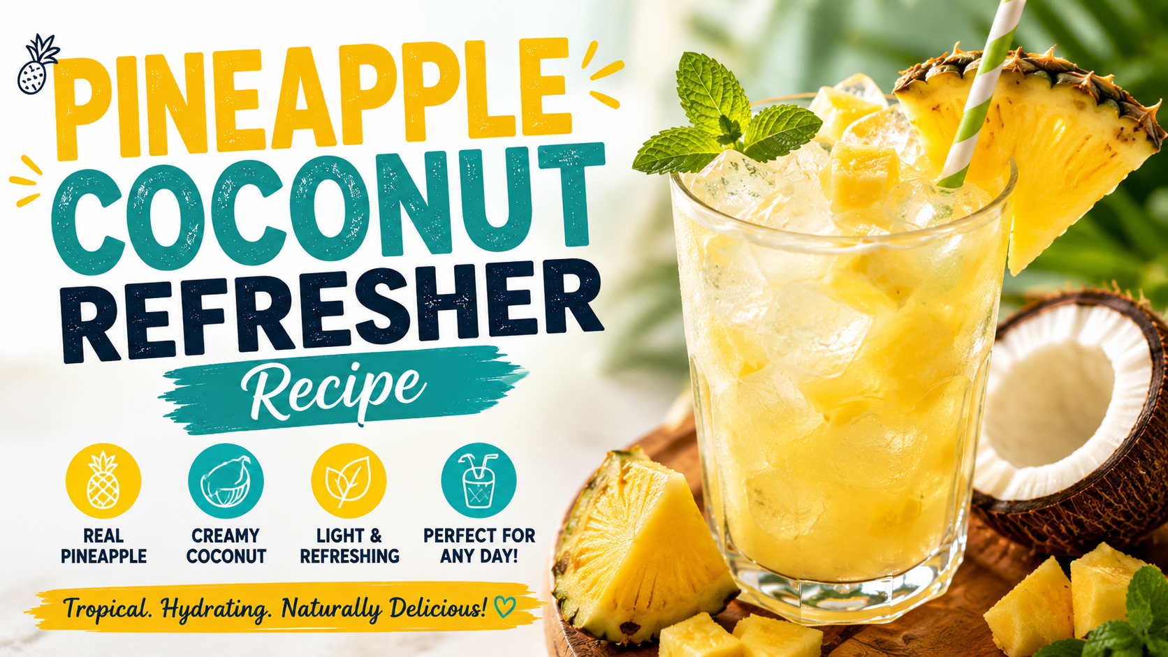 Pineapple Coconut Refresher Recipe | Easy Tropical Summer Drink (Ready in 5 Minutes)