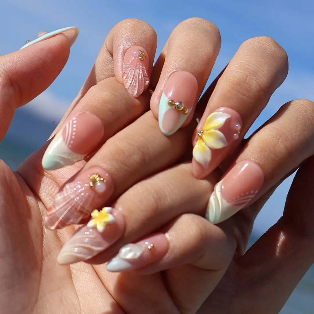 Pastel Plumeria Nails Are the Perfect Soft-Girl Summer Manicure