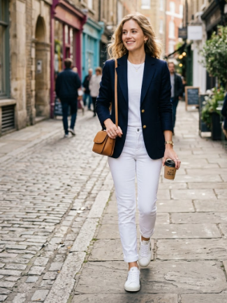 Navy Blazer and White Jeans