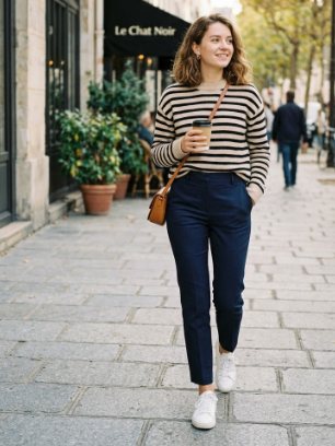 Striped Sweater and Tailored Pants