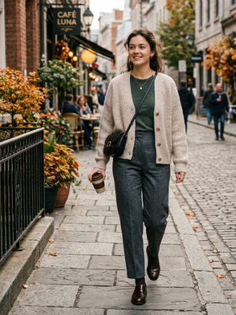 Cardigan and Tailored Trousers