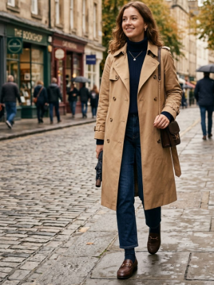 Trench Coat and Loafers