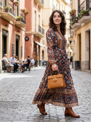 Maxi Dress and Structured Handbag