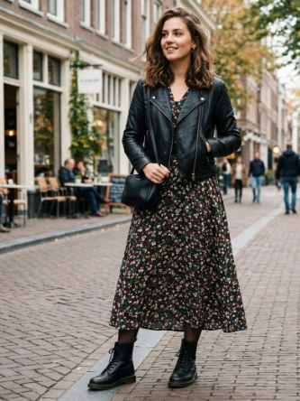 Leather Jacket and Dress