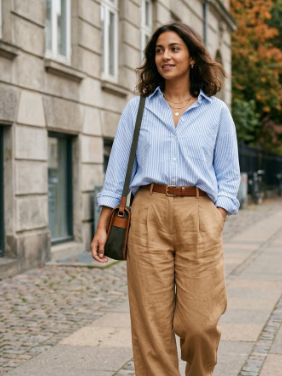 Button-Down Shirt With Wide-Leg Pants