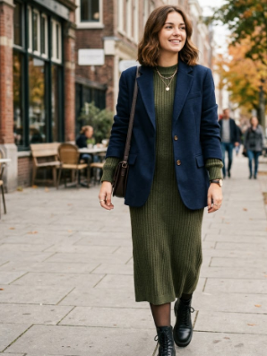 Knit Dress With a Blazer