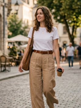 Wide-Leg Trousers With a Simple Top