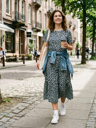 Casual Midi Dress With Sneakers