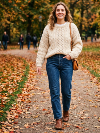 Knit Sweater and Straight-Leg Jeans
