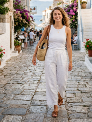 White Linen Pants With a Classic Tank Top
