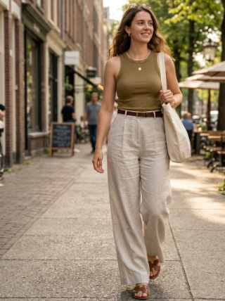 Wide-Leg Linen Pants With a Fitted Top