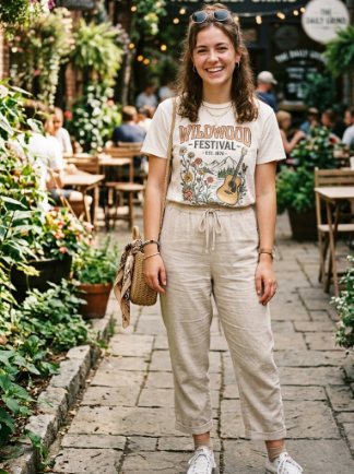 Linen Pants With a Graphic T-Shirt