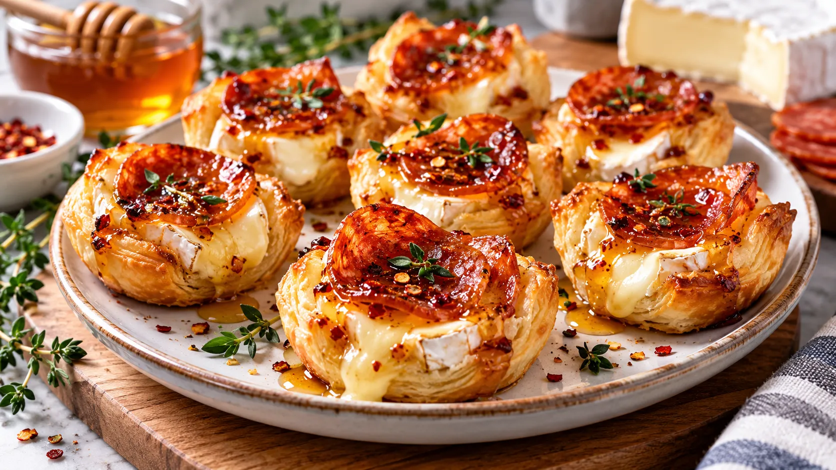 Hot Honey Pepperoni Brie Bites Recipe