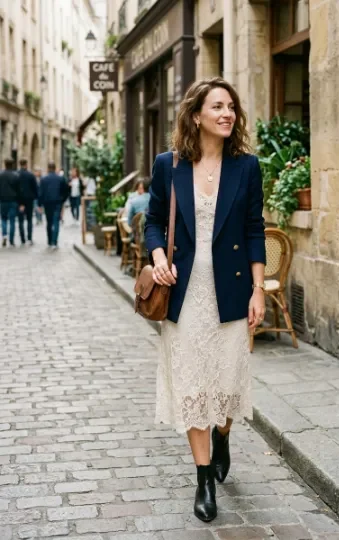  Vintage Lace Slip Dress With a Blazer