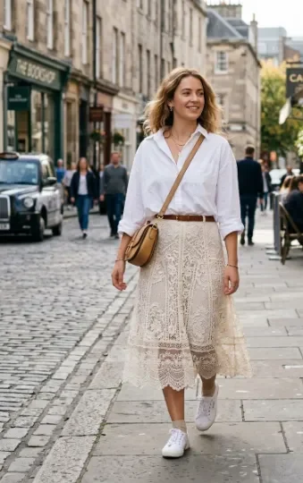 Lace Skirt With an Oversized Button-Down
