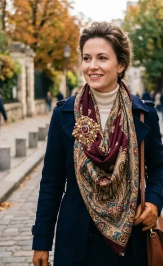 Statement Brooch With a Scarf