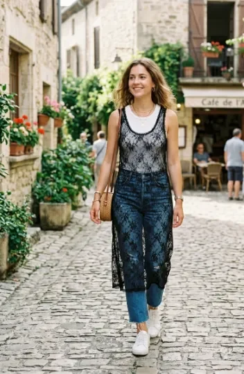  Lace Dress Over a Basic Tank and Jeans