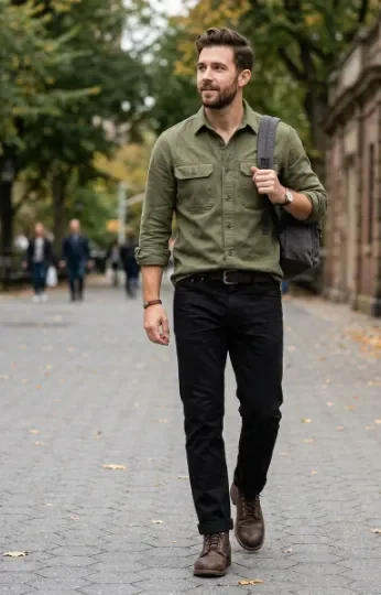 Utility Shirt With Black Trousers