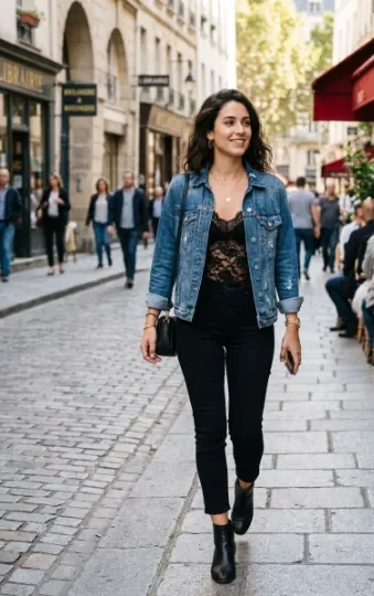 Lace Camisole With a Denim Jacket