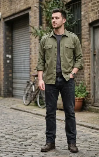 Utility Shirt With Monochrome Denim