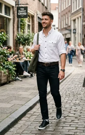 White Utility Shirt With Black Jeans