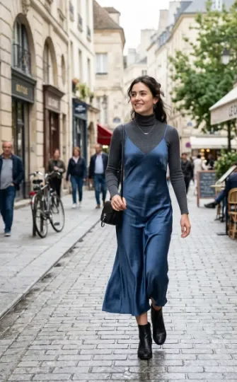 Cool Blue Slip Dress With a Gray Layer