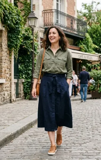 Utility Shirt With a Midi Skirt