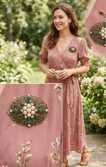 Brooch on a Feminine Midi Dress