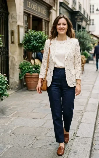 Vintage Lace Blazer With a Minimalist Top