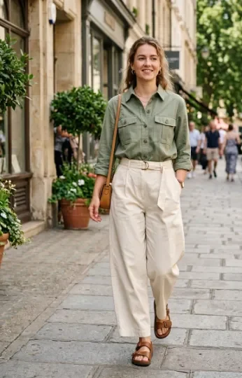 Utility Shirt With Wide-Leg Pants