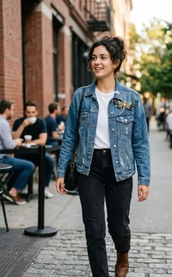 Brooch With a Denim Jacket